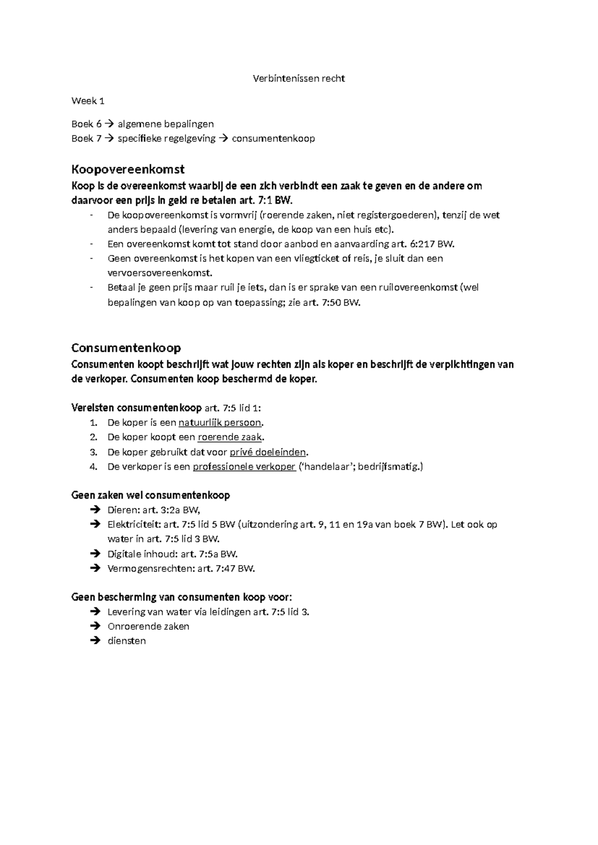 Samenvatting KOOP Week 1-5: Verbintenissenrecht en ...