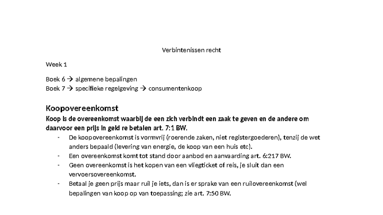 Samenvatting KOOP Week 1-5: Verbintenissenrecht en ...