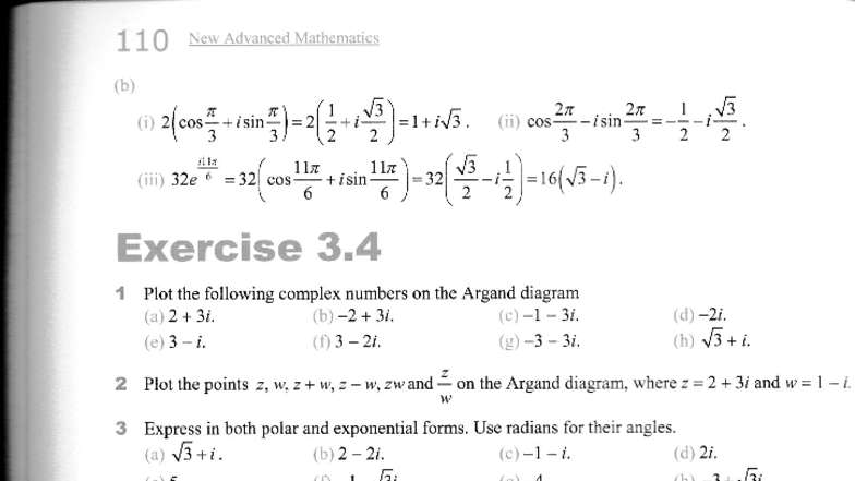 SCN 0053 - Advanced Mathematics Exercise 3.4: Complex Numbers on Argand ...