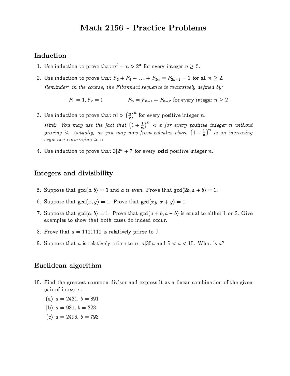 Extra+Practice+Questions - Math 2156 - Practice Problems Induction Use ...
