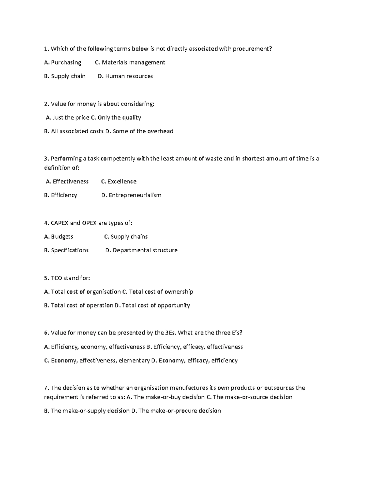 CIP L3M2 Ethical Procurement: Sample Exam Questions Sep 2018 - Studocu