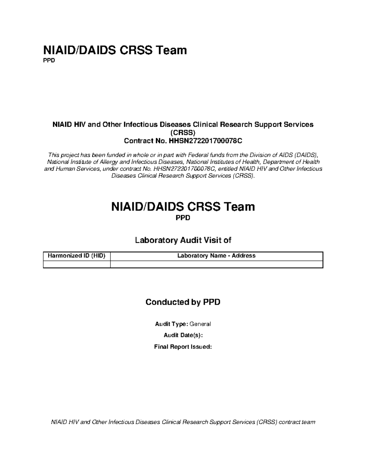 NIAID HIV CRSS Team PPD General Lab Audit Report - Studocu