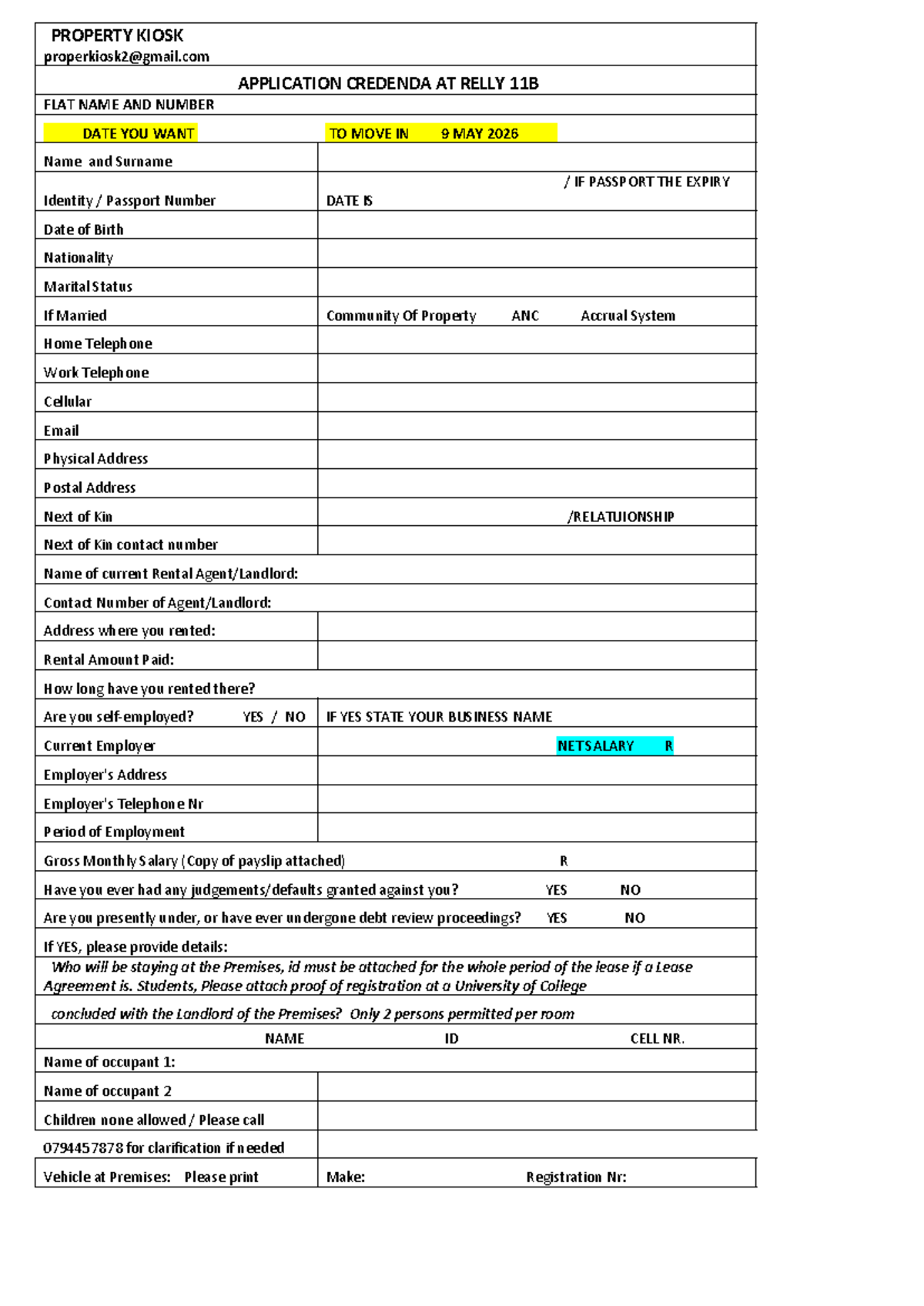 Application for Property Kiosk Flat 11B at Credenda - Move-in 9 May ...