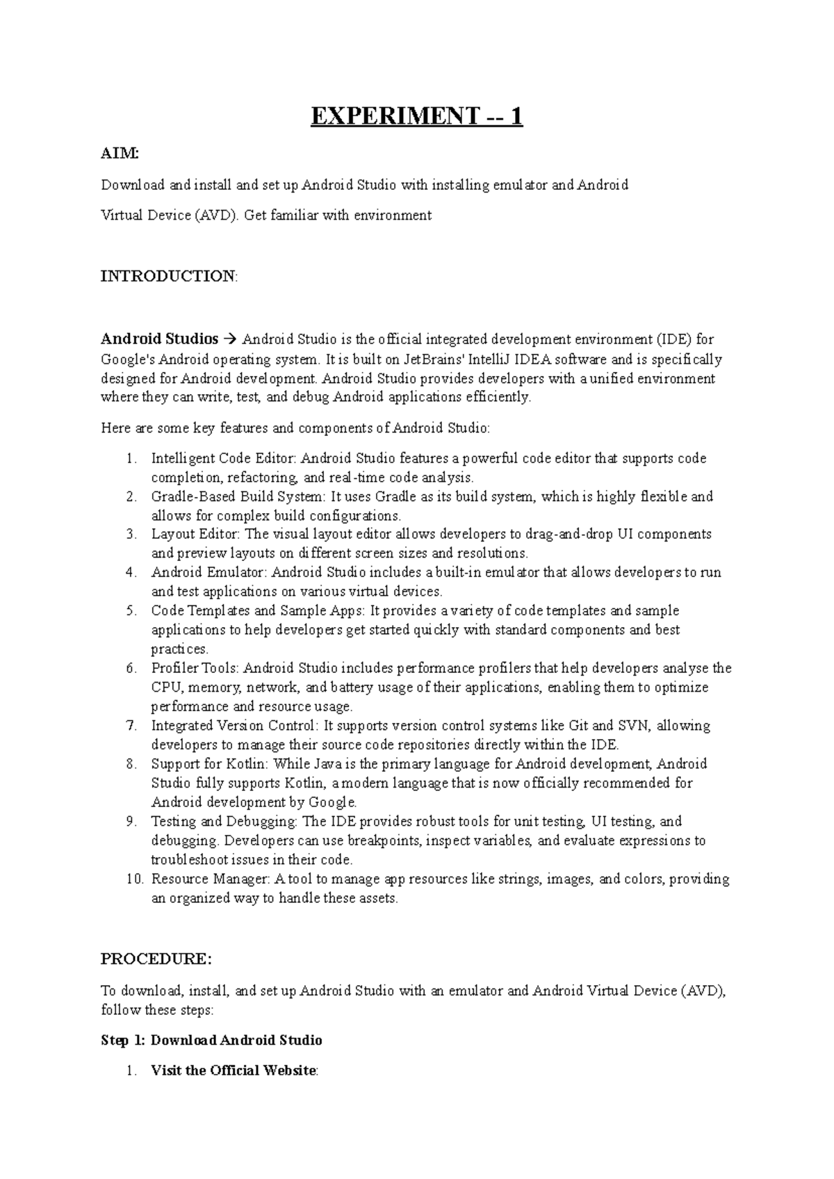 Ritik android file - EXPERIMENT - 1 AIM: Download and install and set ...