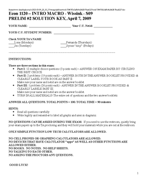 Econ 1120 Prelim 1 Notes - Econ 1120- Introductory Macroeconomics ...
