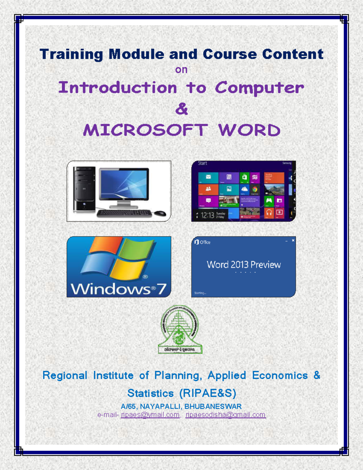 RIPAE&S - Intro to Computer & MS Word Training Module Notes - Studocu