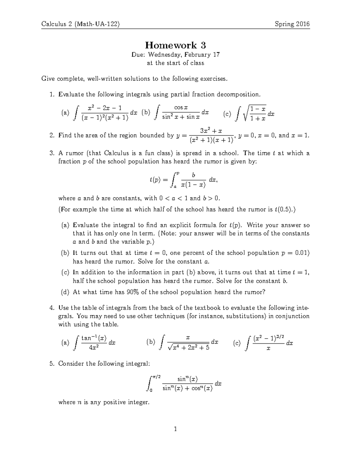 Calculus 2 Spring 2016 Homework 3 Solutions and Exercises - Studocu