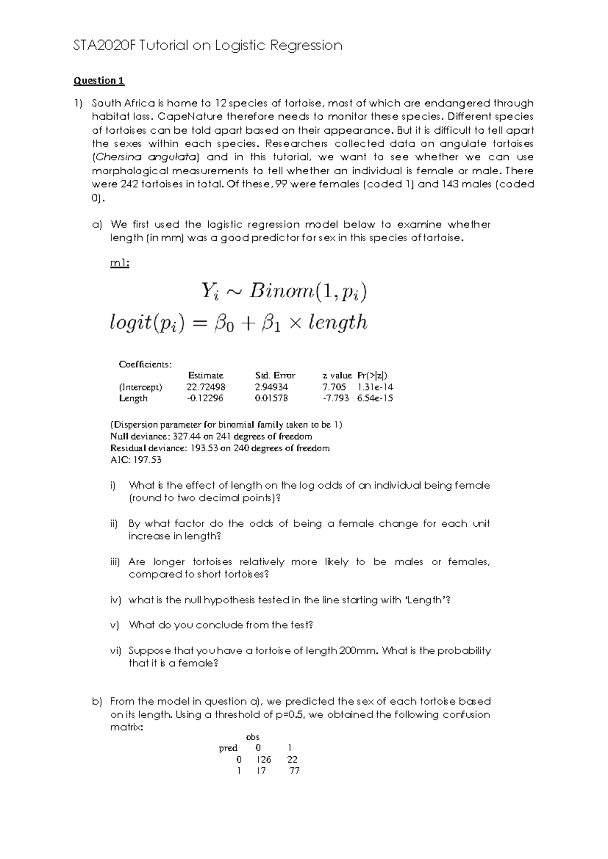 STA2020F Tutorial on Logistic Regression: Model Building and Analysis ...