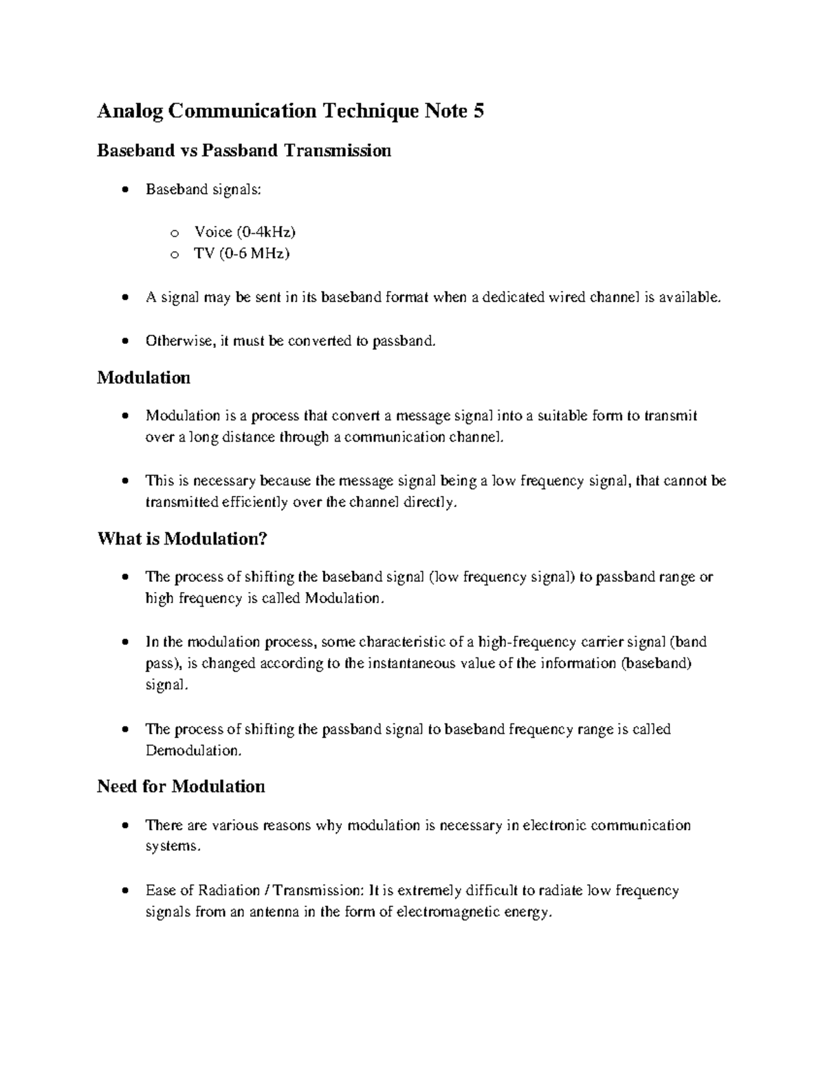 Analog Communication Technique - Baseband & Modulation Notes (Note 5 ...