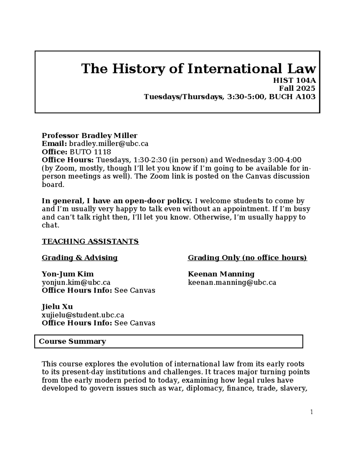 HIST 104A Syllabus: The Evolution of International Law - Fall 2025 ...