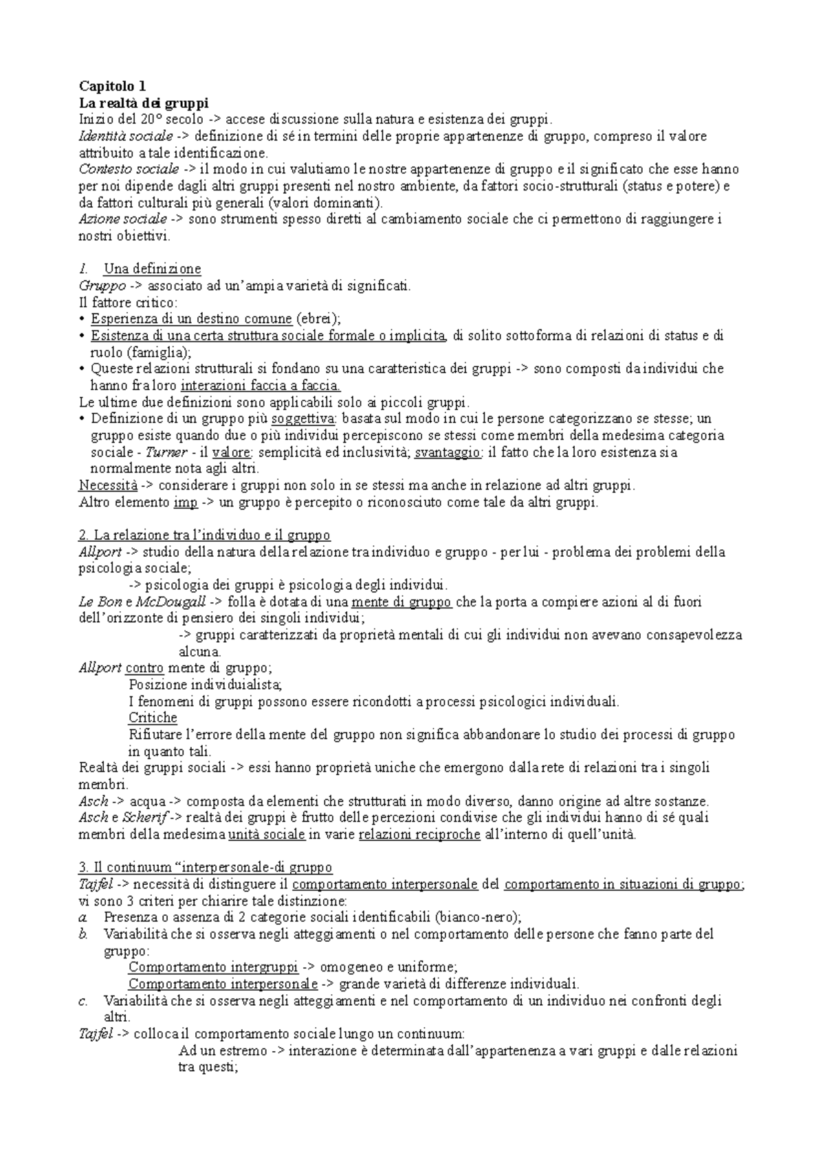 Psicologia Sociale 2: Prima Parte Esame - Capitolo 1 Analisi dei Gruppi - Document Preview