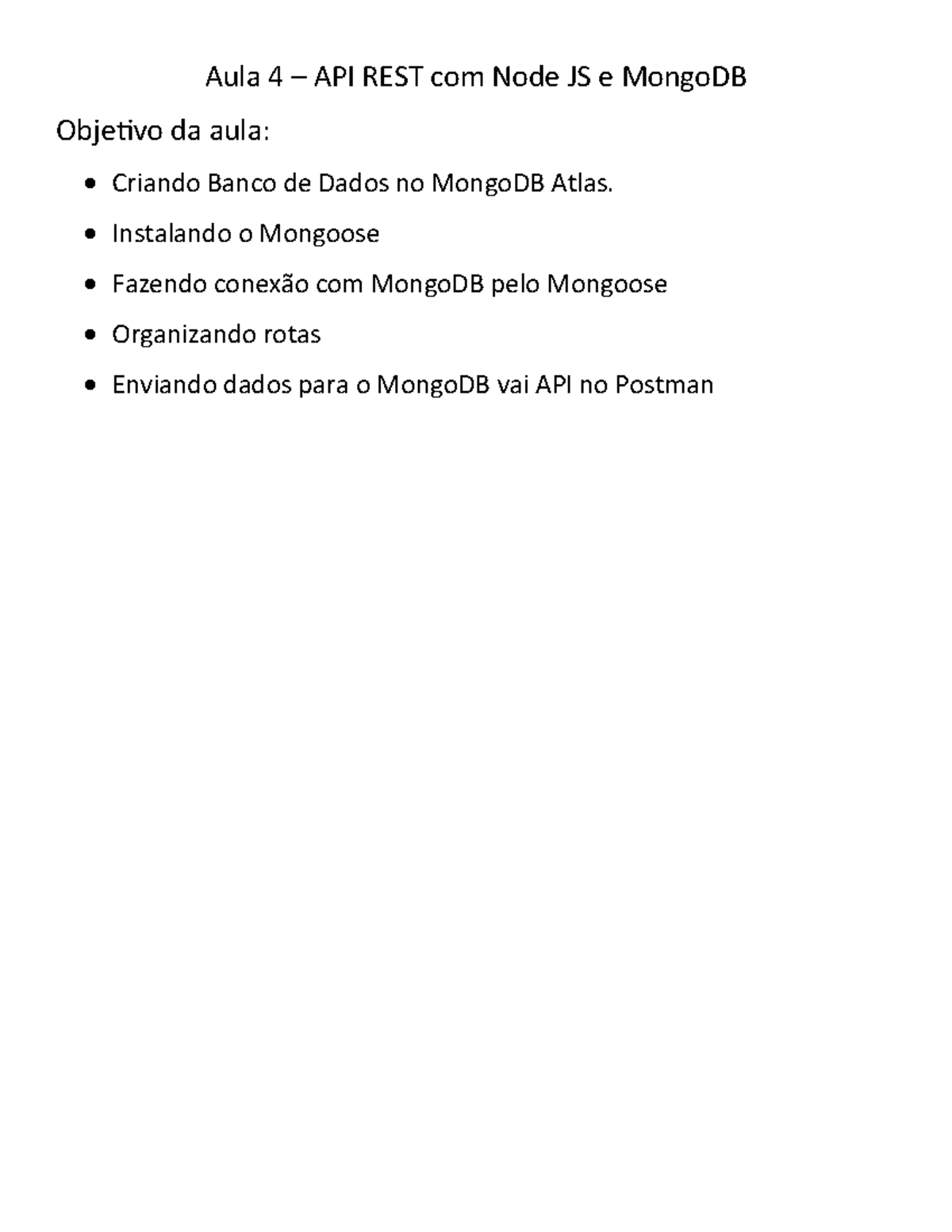 Aula 4 - Criando API REST com Node.js e MongoDB - Back-end - Studocu
