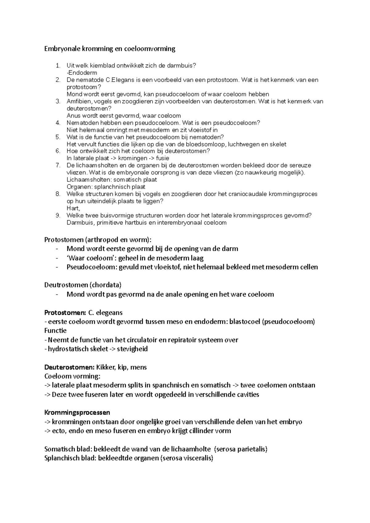 Coeloomvorming en Embryonale Kromming: Een Analyse van Protostomen en ...