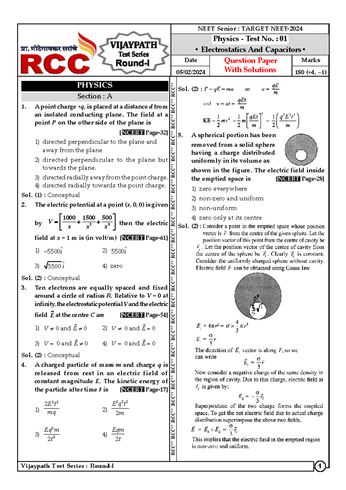 NEET Senior: Target Chemistry Section - Electrostatics Solutions - Studocu