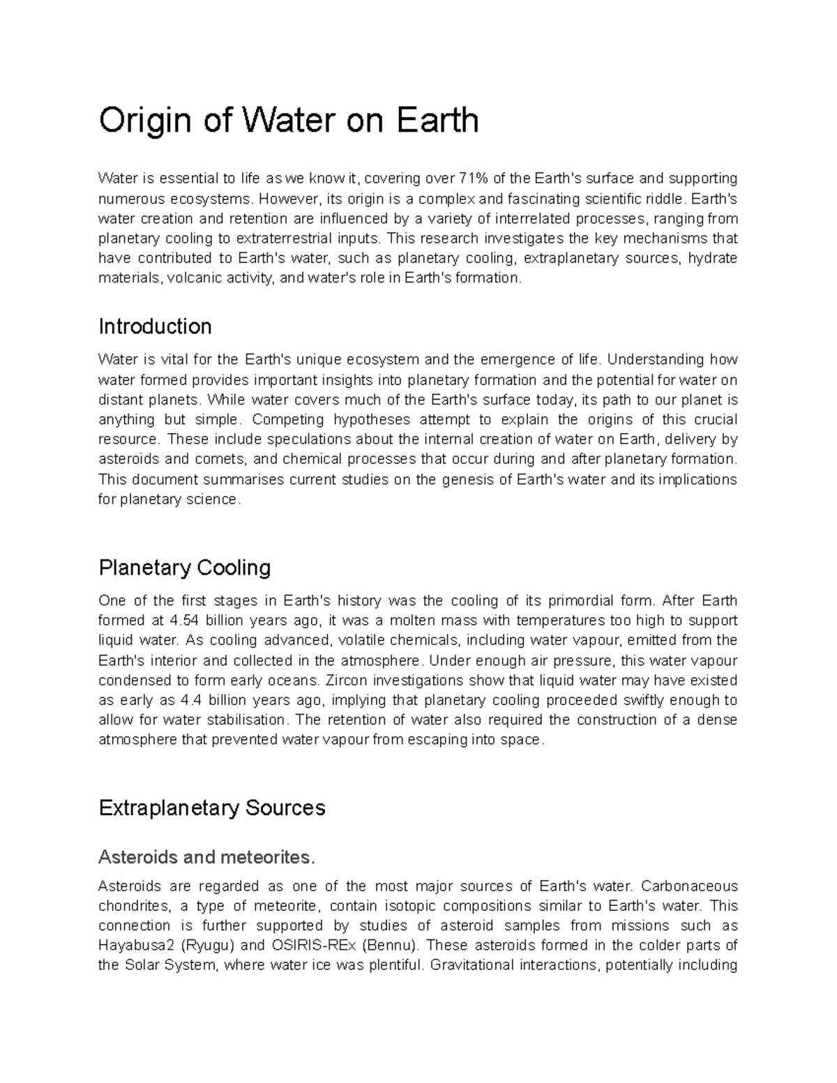 Astro 101: Origin of Water on Earth - A Scientific Exploration ...