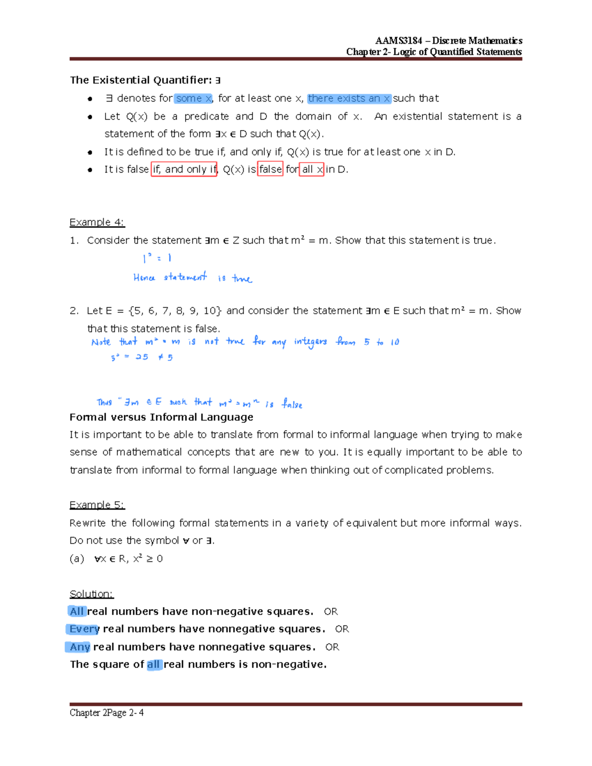 AAMS3184 Discrete Mathematics Chapter Notes on Logic of Quantified ...