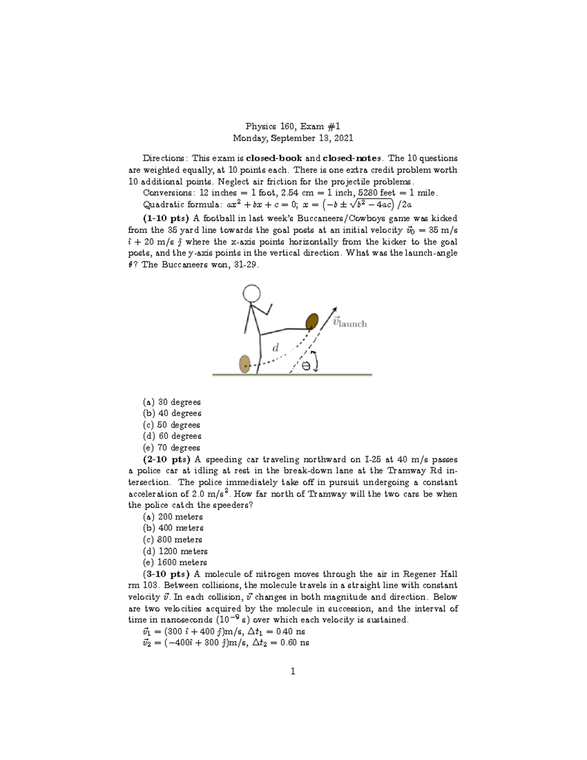 Physics 160 Exam #1: Key Concepts & Problem Solutions - Sept 2021 - Studocu