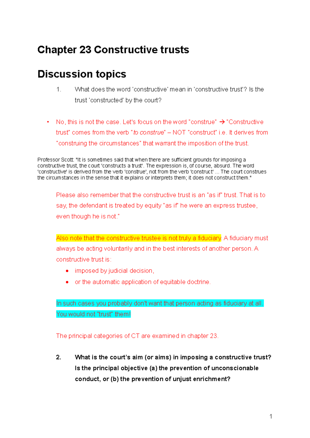 Chapter 23 Constructive Trusts: Key Concepts and Case Studies - Studocu