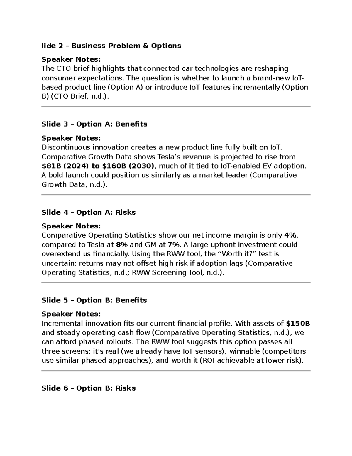 MBA 580 Speaker Notes: Business Problem Options & Competitor Analysis ...