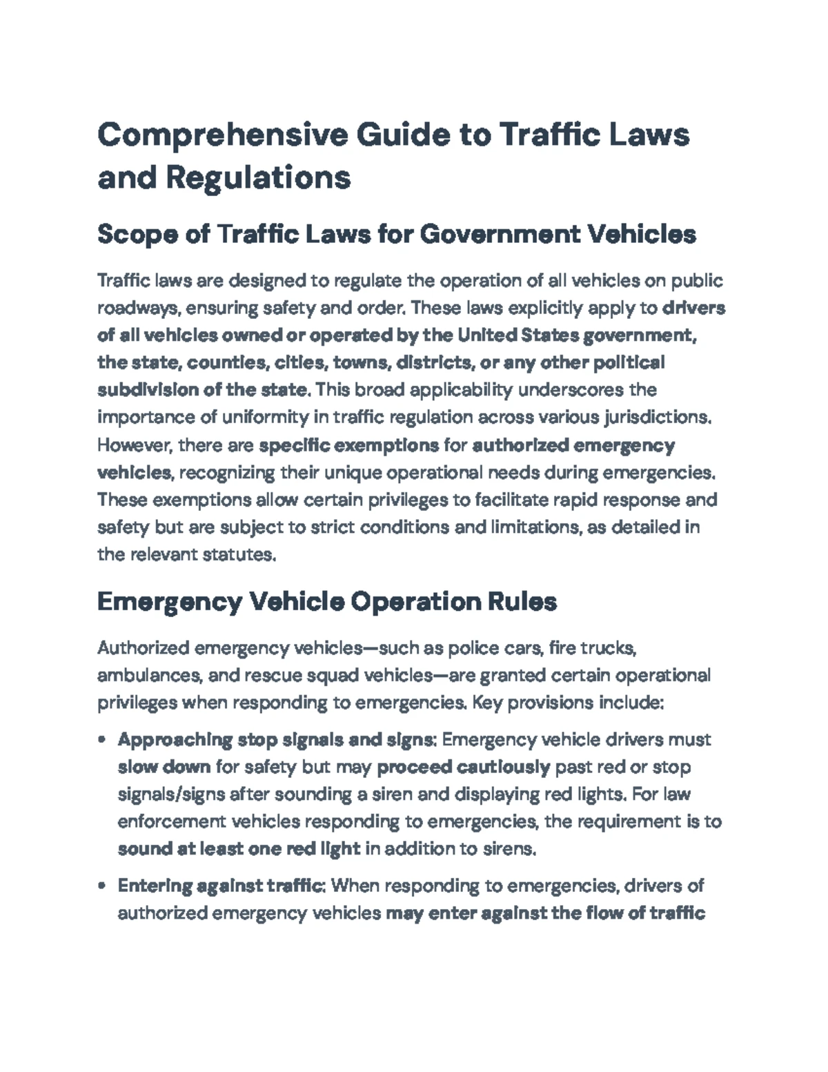Comprehensive Guide to Traffic Laws & Emergency Vehicle Ops Regulations ...