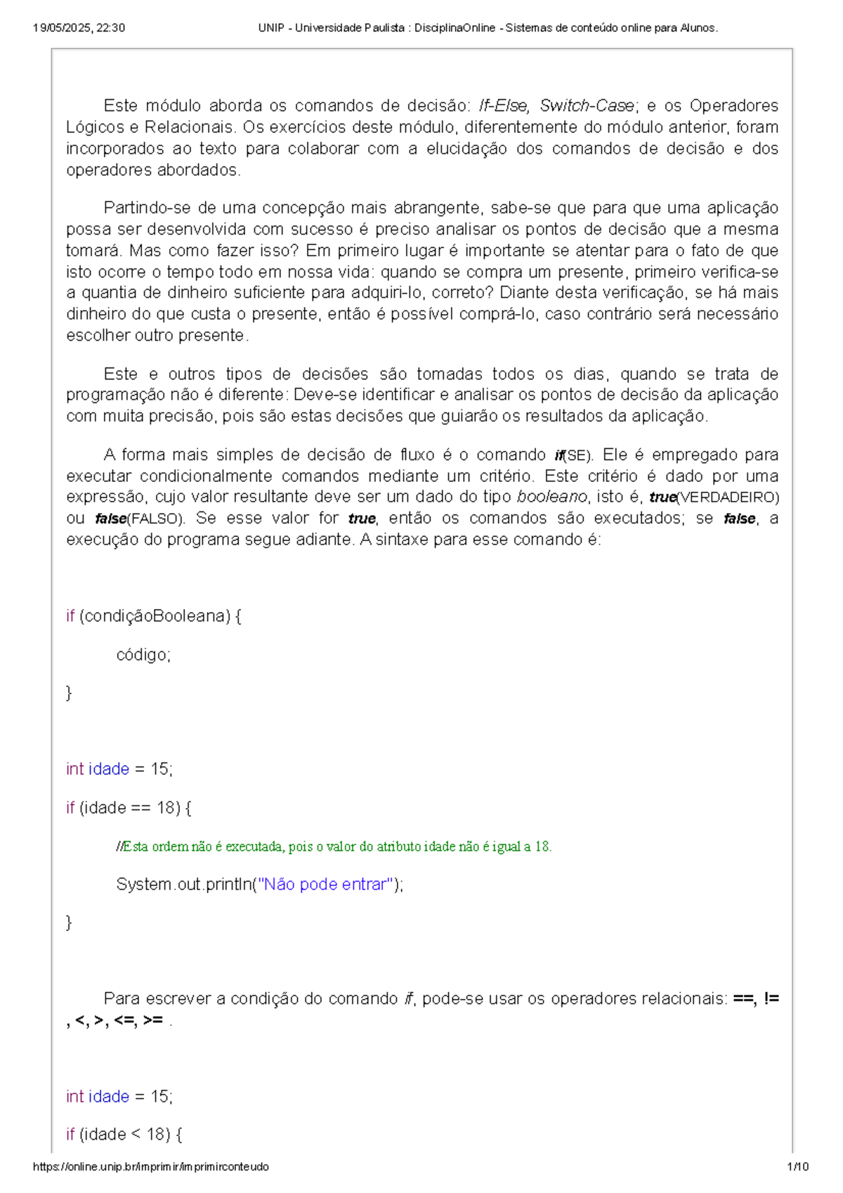 22:30 UNIP: Comandos de Decisão e Operadores Lógicos em Programação ...