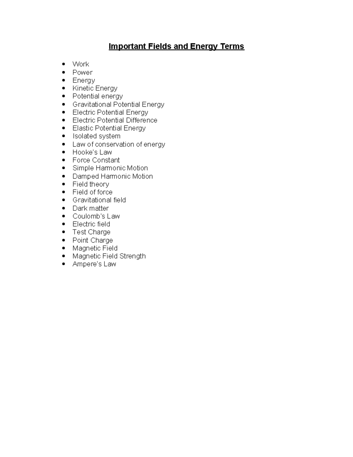 Important fields and energy Terms - Important Fields and Energy Terms ...