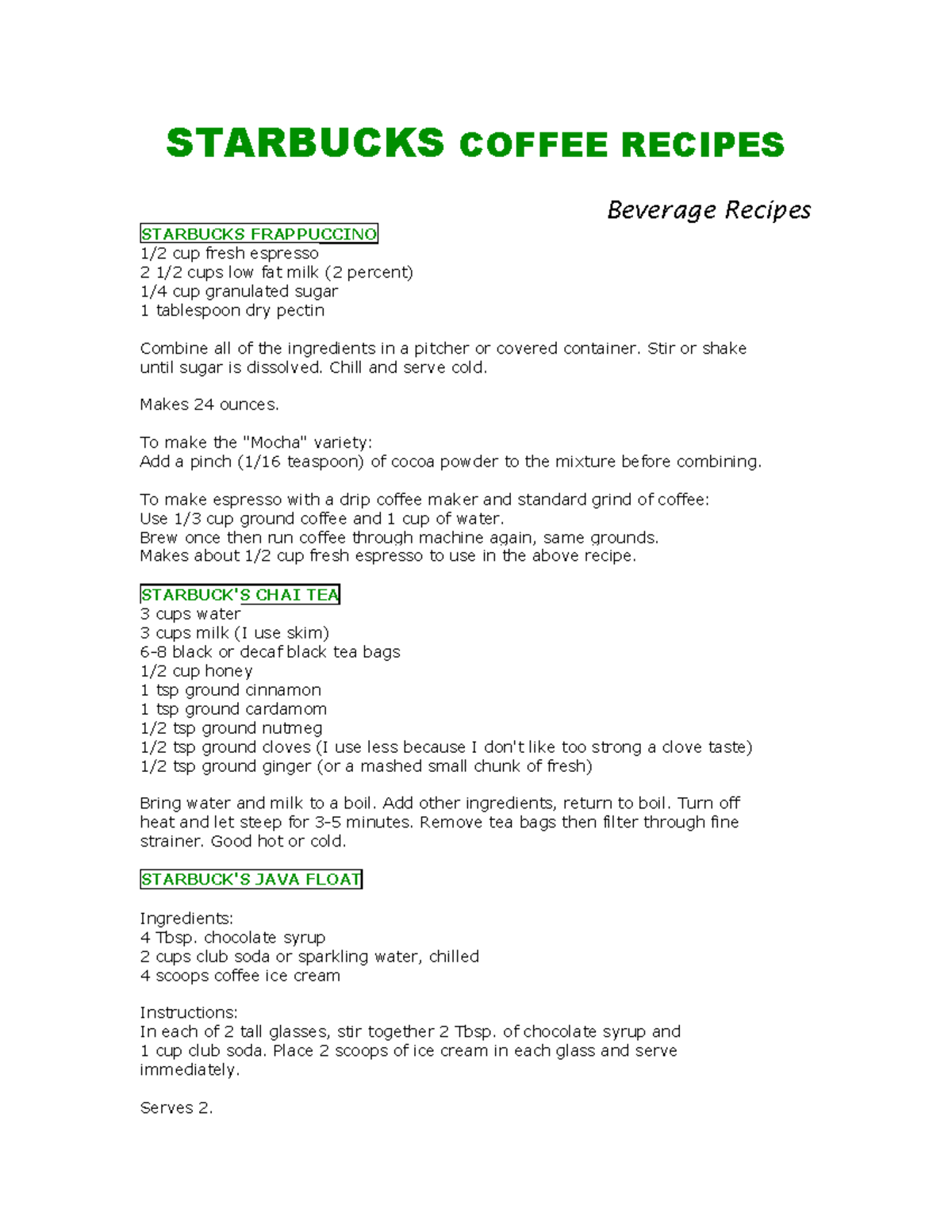 Libro Recetario Starbucks - STARBUCKS COFFEE RECIPES Beverage Recipes ...