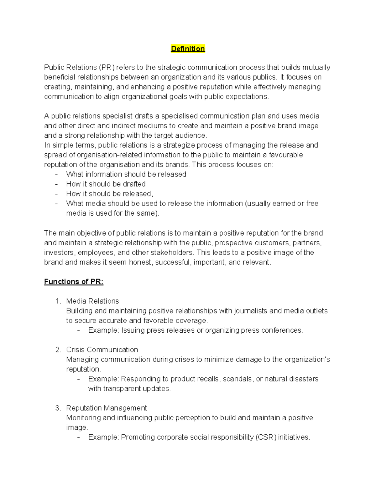 PR UNIT 1 - Comprehensive Notes on Public Relations Concepts and ...