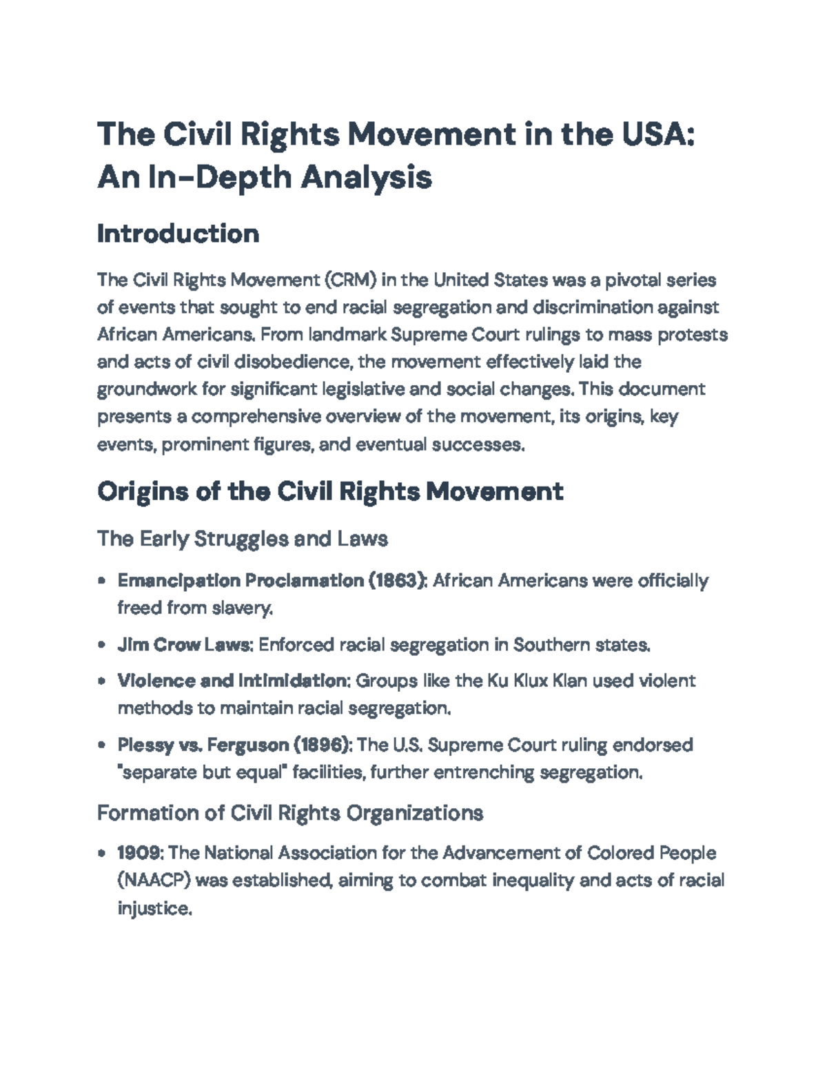 The Civil Rights Movement in the USA: Key Events and Legislative ...