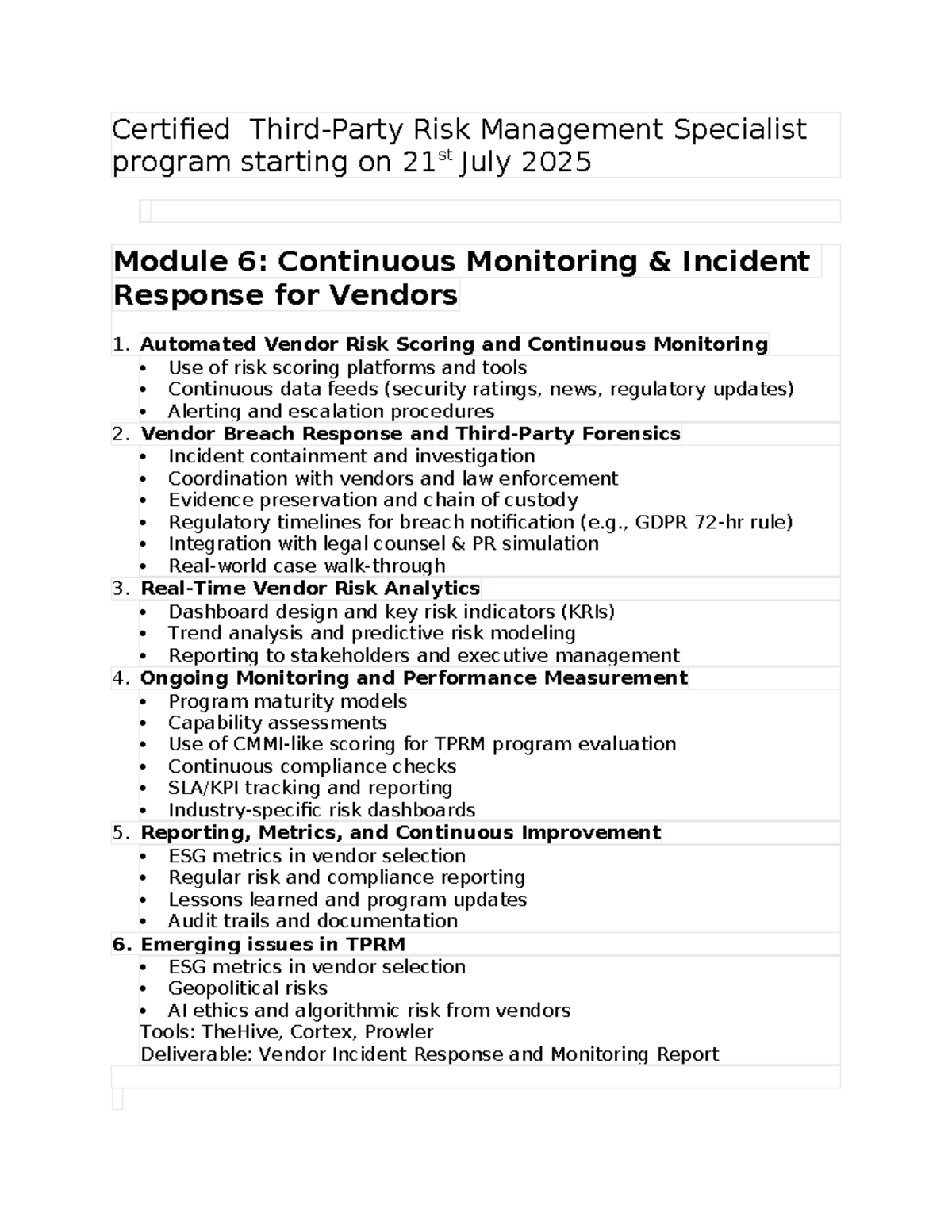Certified Risk Management Specialist: Module 6 - Vendor Monitoring ...