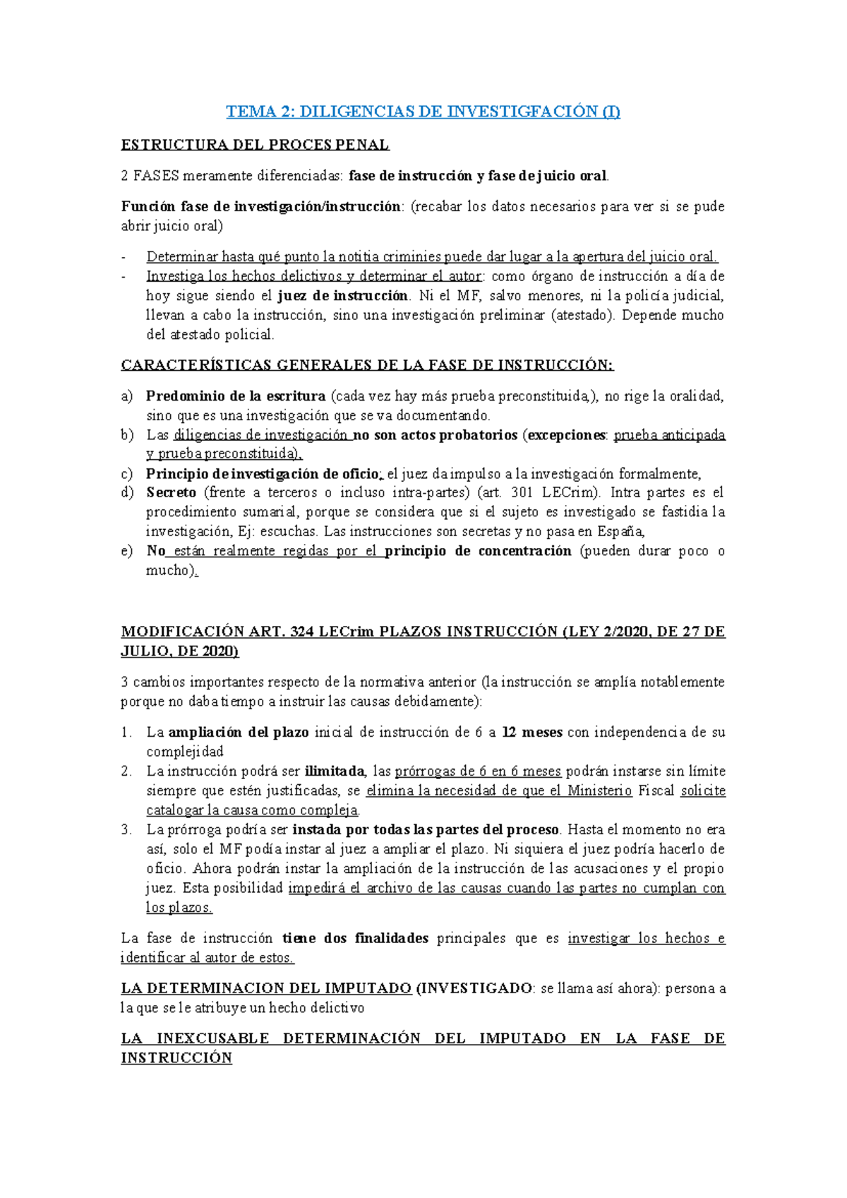 TEMA 2: DILIGENCIAS DE INVESTIGACIÓN Y ESTRUCTURA DEL PROCESO PENAL ...
