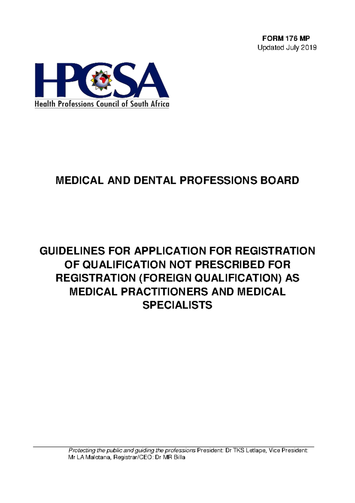 Guidelines for Registration (Form 176 MP) - Final Version July 2019 ...