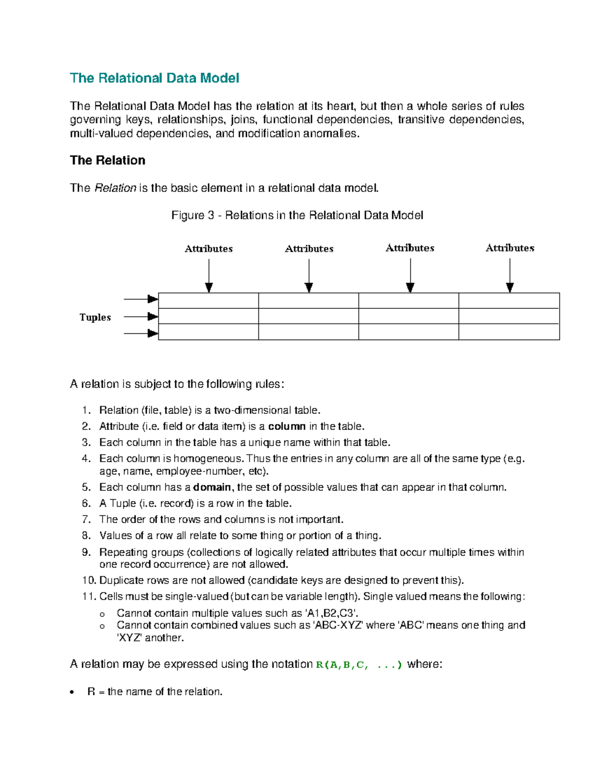Relational Database - For reference - The Relational Data Model The ...