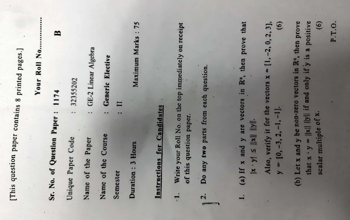 1047 Generic Elective Mathematics II: Linear Algebra PYQ6 Exam Paper ...