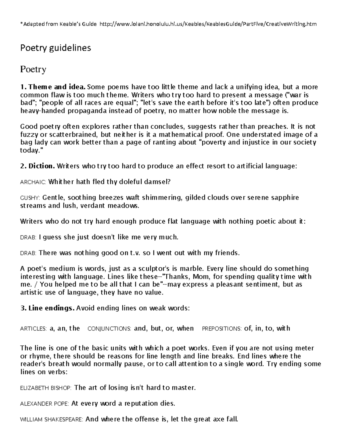 Poetry Guidelines (Course Code: POET 101) - Key Elements for Crafting ...