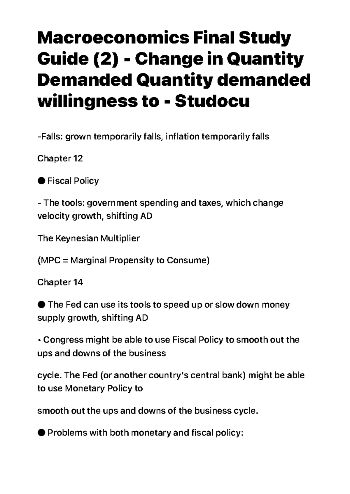 Macroeconomics Final Study Guide (2): Demand & Fiscal Policy Insights ...