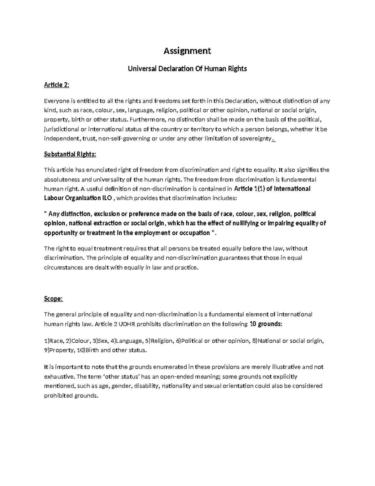 Human Rights Assignment 2: Analyzing Non-Discrimination Principles ...
