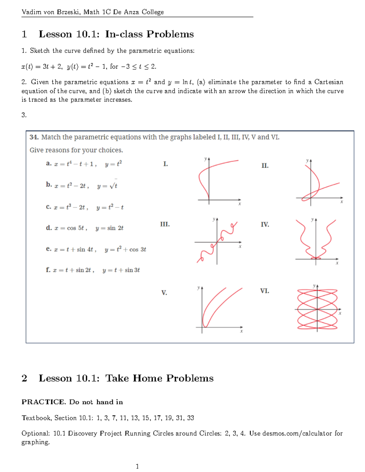 Math1c-10 - Lesson 10: In-Class & Take Home Problems Summary - Studocu