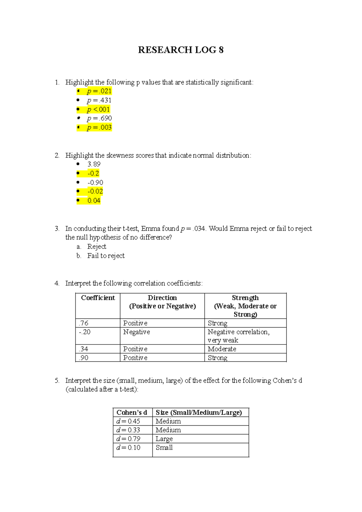 Research Log 8: Statistical Significance & Correlation Analysis - Studocu