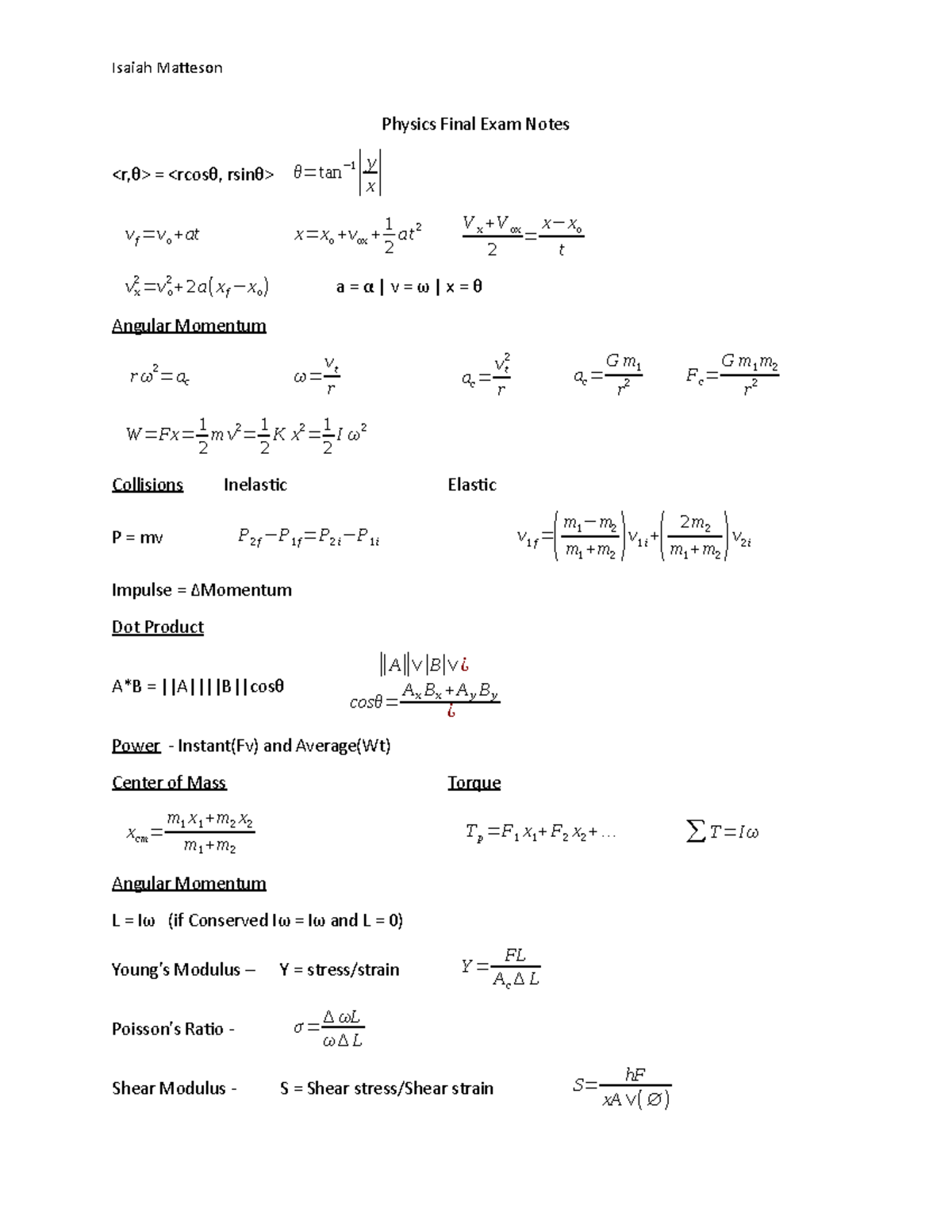 Physics PH101 Final Exam Study Guide and Key Concepts - Studocu