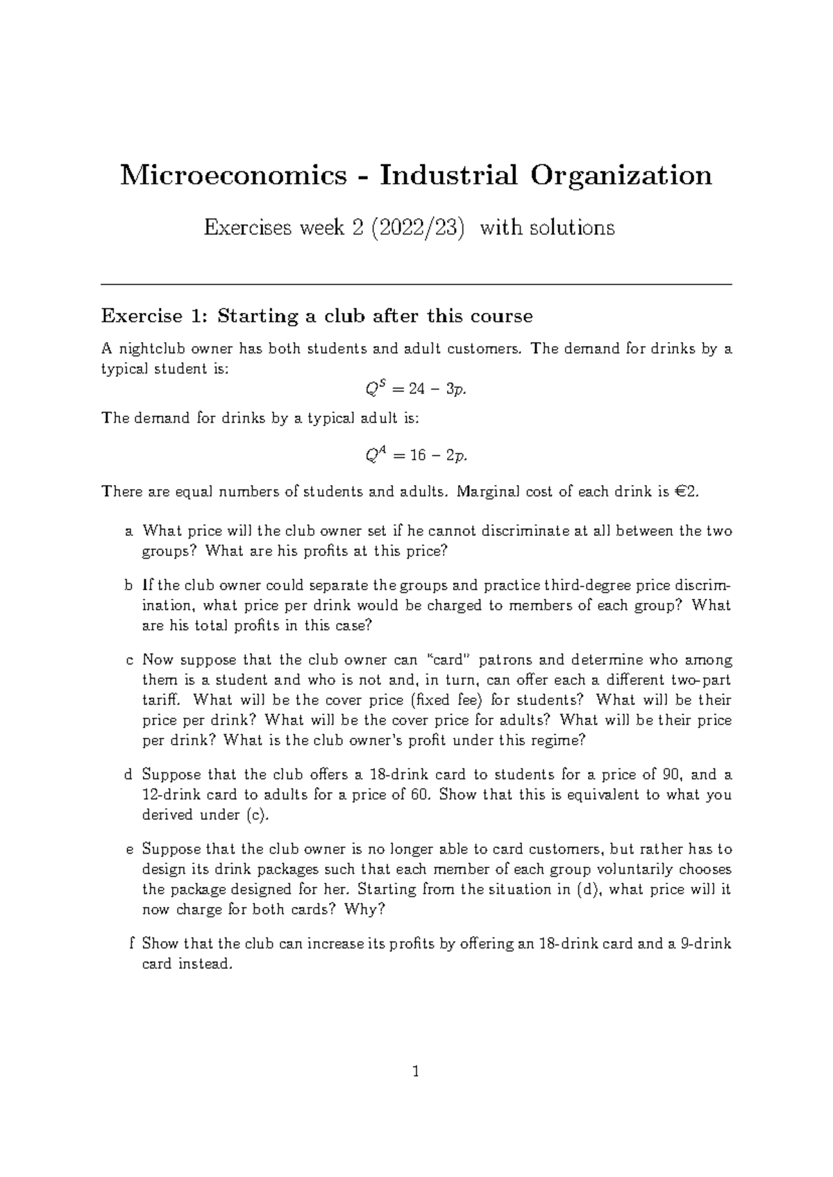 Micro II: Tutorial Solutions for Exercises Week 2 (2022/23) - Studeersnel