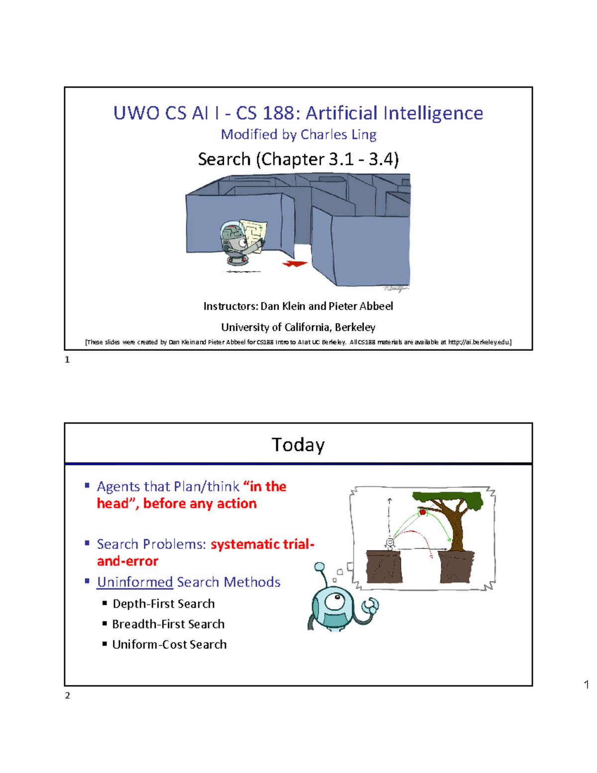 Uninf Search - Intro to AI - 1 UWO CS AI I - CS 188: Artificial ...