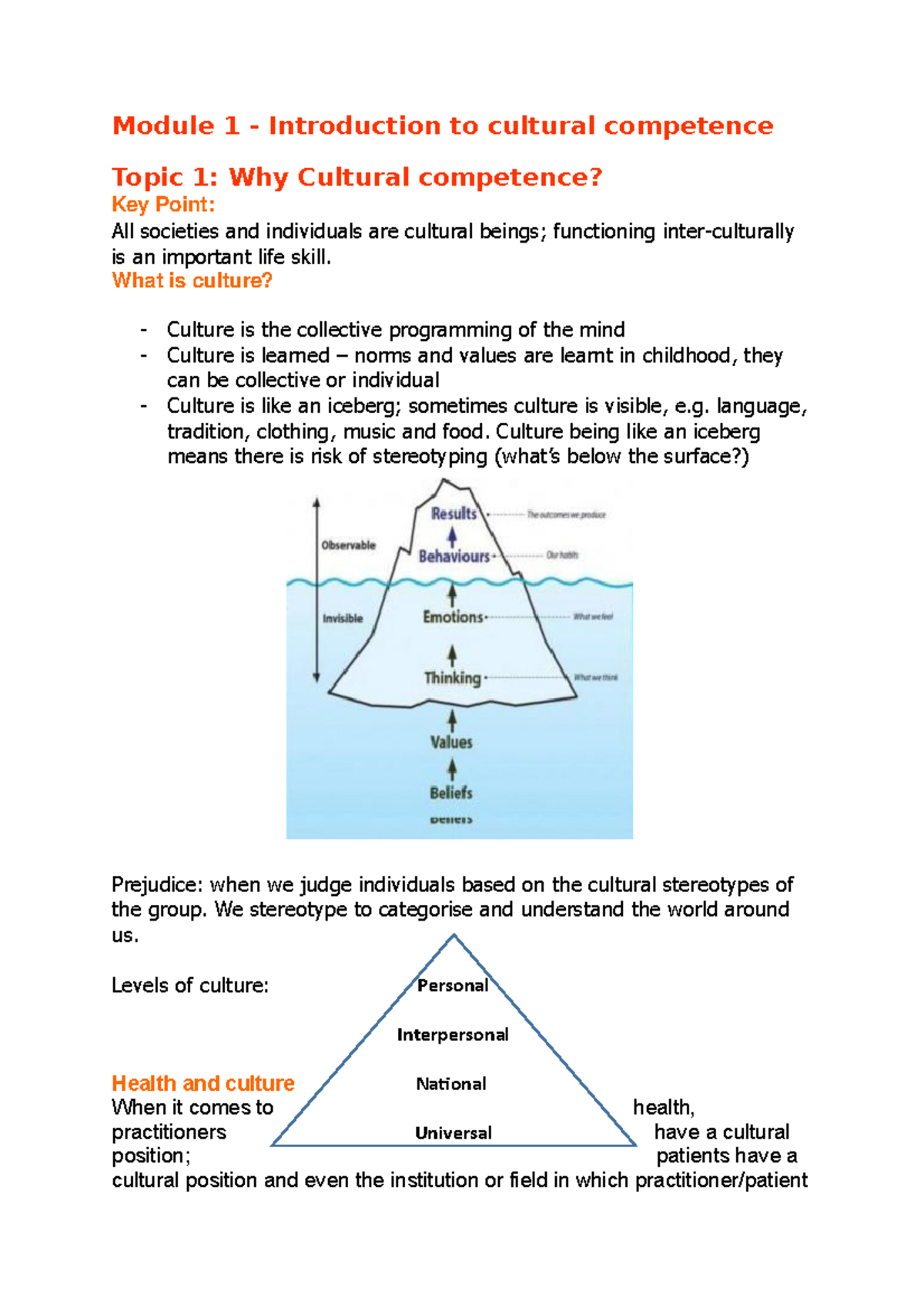 CULT 101: Module 1 - Introduction to Cultural Competence Overview - Studocu