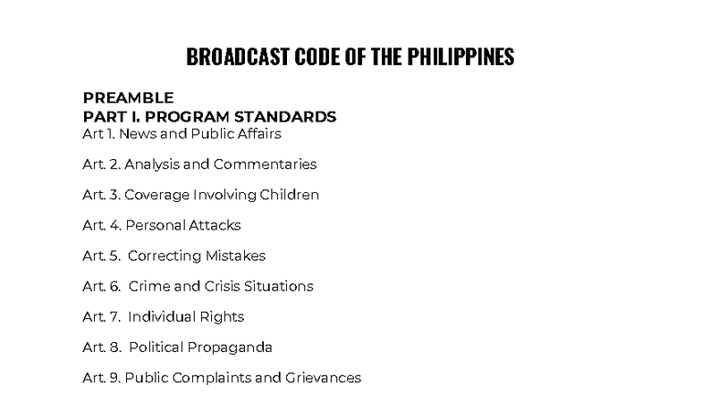 KBP-Broadcast Code of the Philippines: Standards & Regulations - Studocu