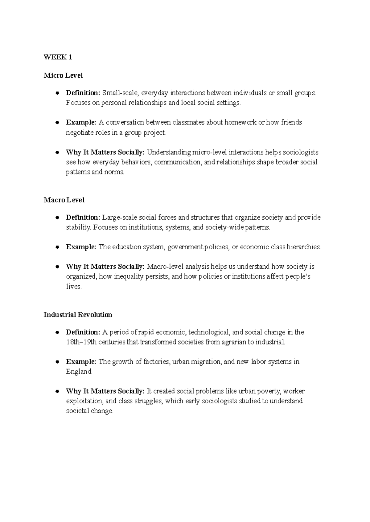 Sociology Week 1 Lecture Notes: Micro and Macro Levels - Studocu
