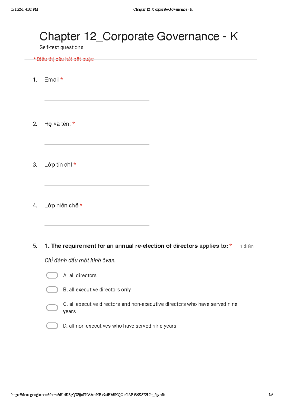 BTF Chapter 12: Corporate Governance Questions and Answers - Studocu