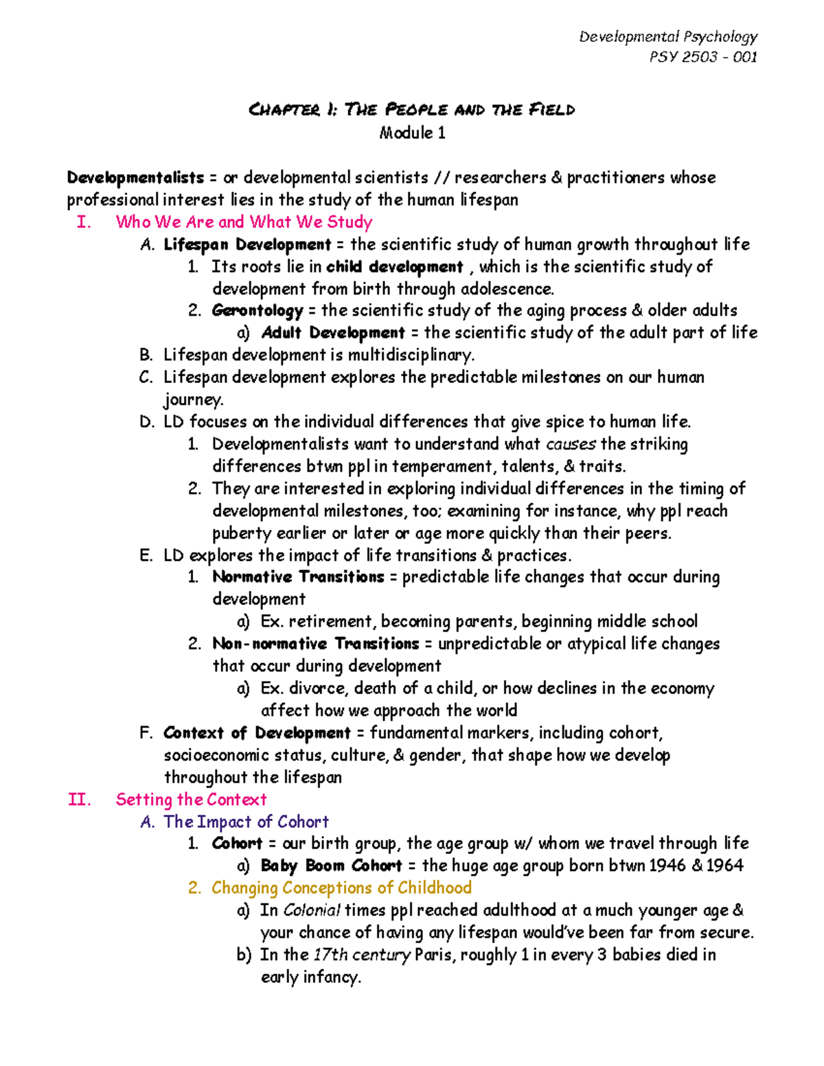 PSY 2503 Developmental Psychology Chapter 1: Key Concepts and Theories ...
