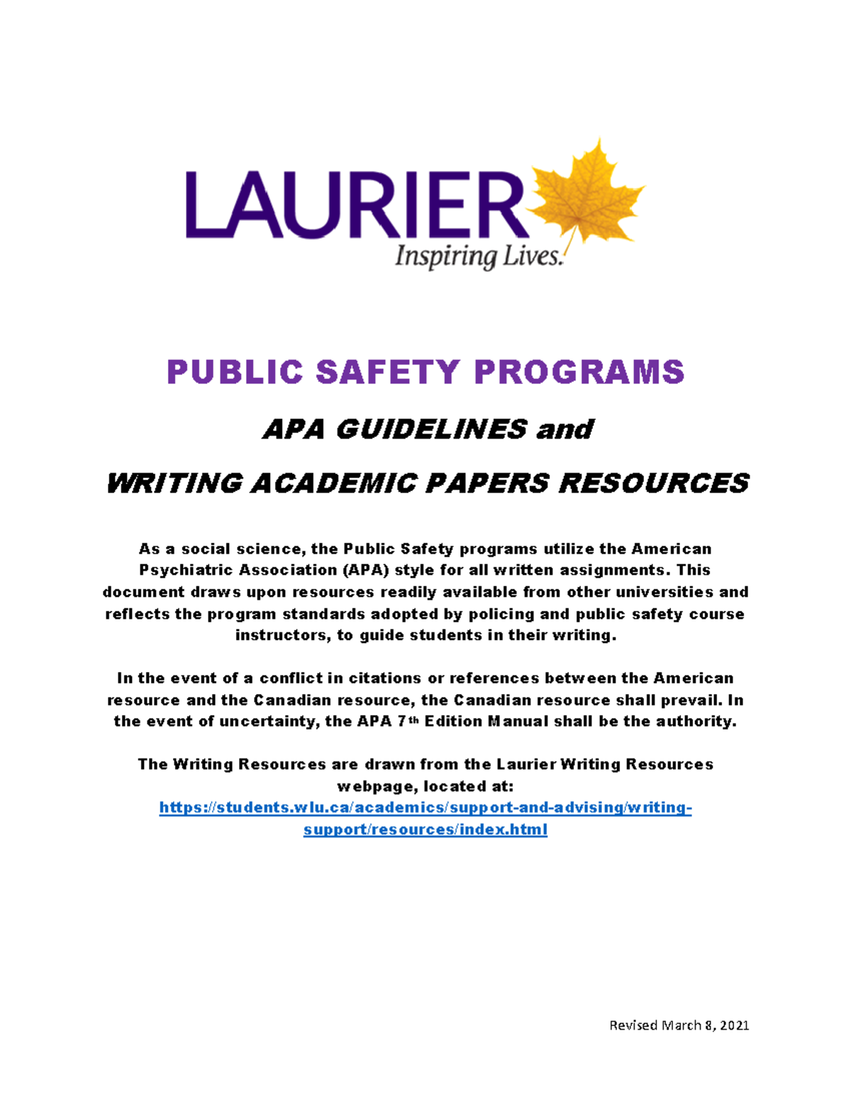 Public Safety Programs: APA Writing Guidelines 2021 Edition - Studocu