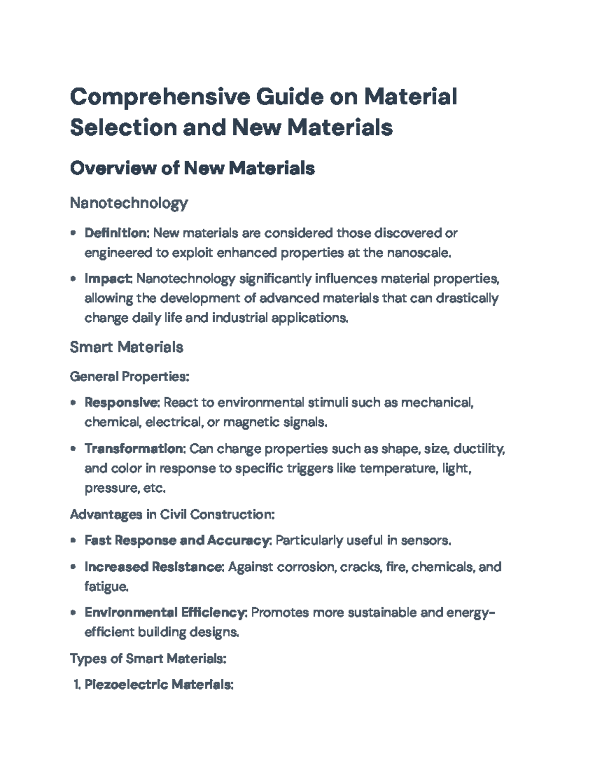 Comprehensive Guide to Material Selection and New Materials (ENGR101 ...
