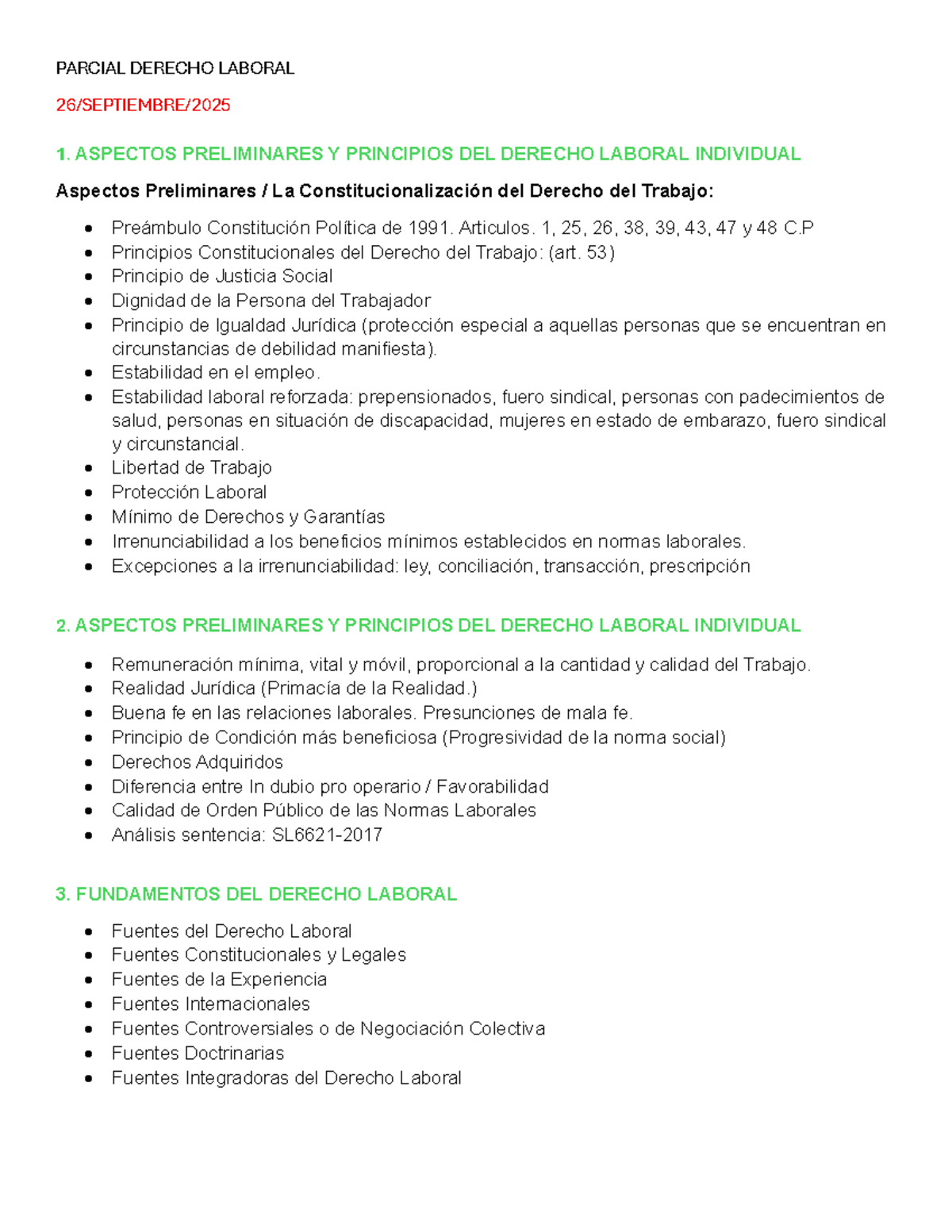 PARCIAL DERECHO LABORAL 1: ASPECTOS Y PRINCIPIOS FUNDAMENTALES - Studocu